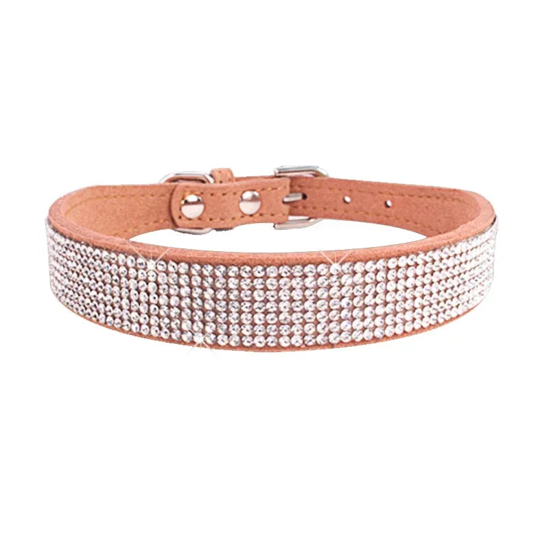 Elegant Suede Leather Dog Collar with Rhinestones-My Little Pet