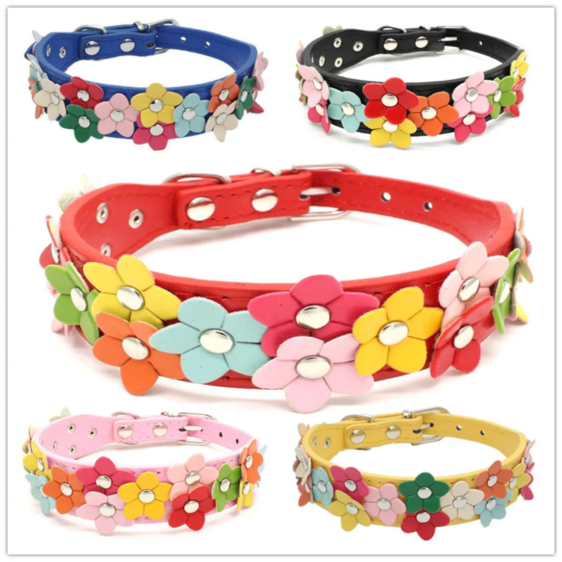 Floral Faux Leather Pet Collar for Dogs and Cats-My Little Pet