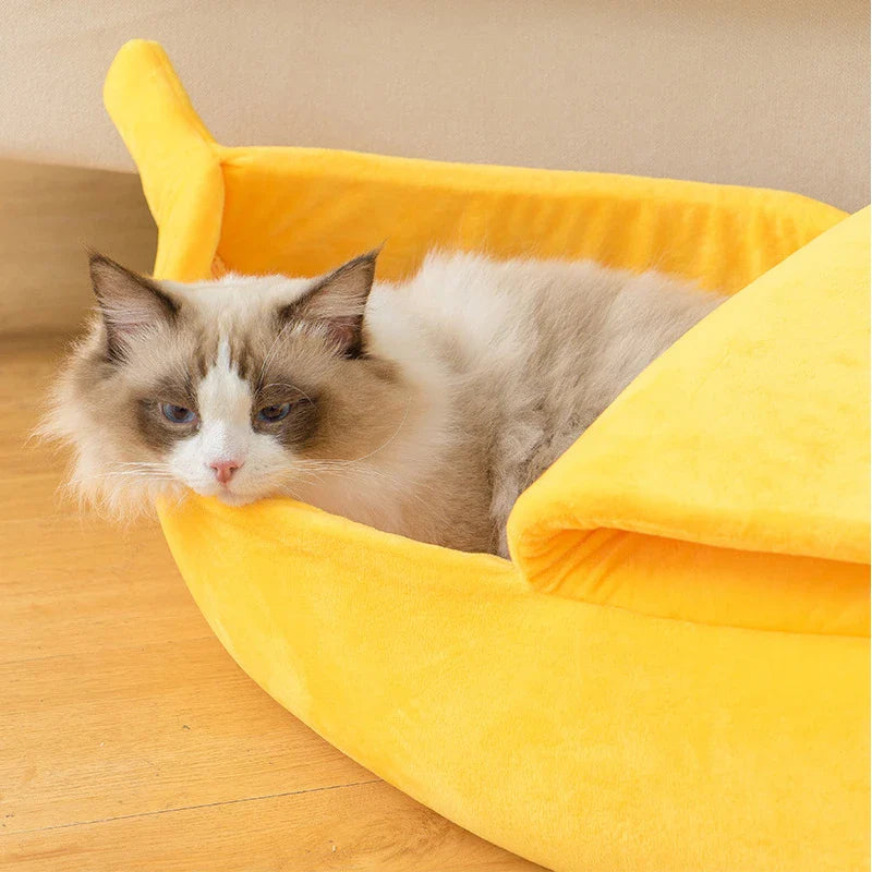 Banana-Shaped Cat Nest – Cozy Winter Pet Bed for Small Animals-My Little Pet