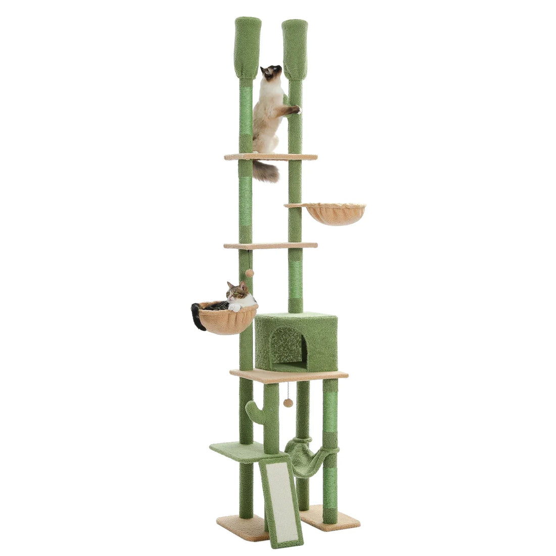 Cactus Floor-to-Ceiling Cat Tree - 7-Tier Climbing Tower with Hammocks & Condos-My Little Pet