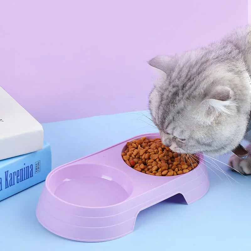 Macaron Pet Double Bowl - Plastic Feeding Tray for Cats & Dogs, Food & Water Feeder-My Little Pet