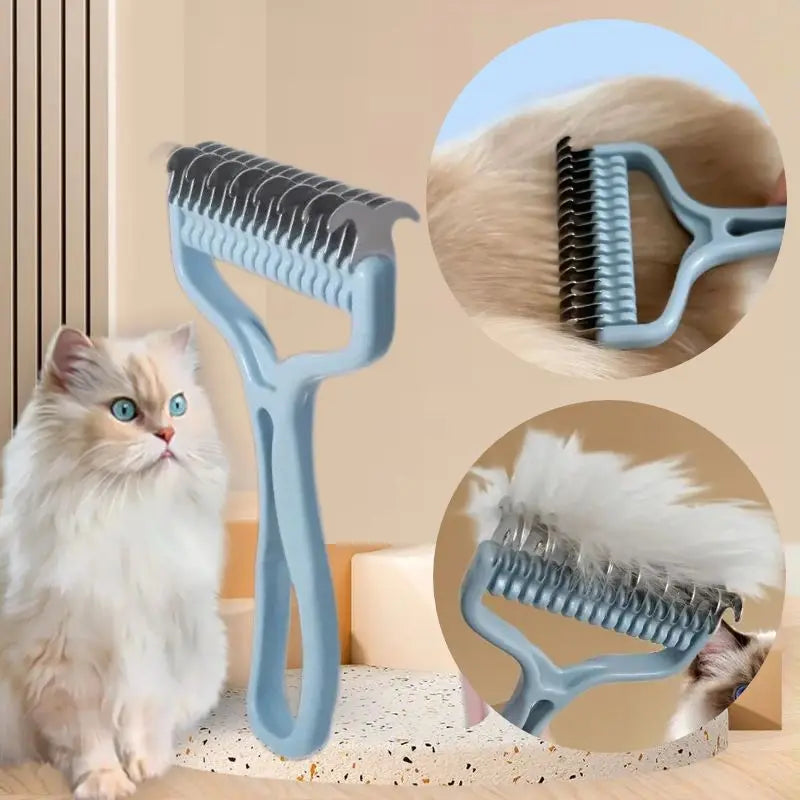 Double-Sided Pet Grooming Brush - Stainless Steel Knot Cutter & Hair Removal Comb-My Little Pet