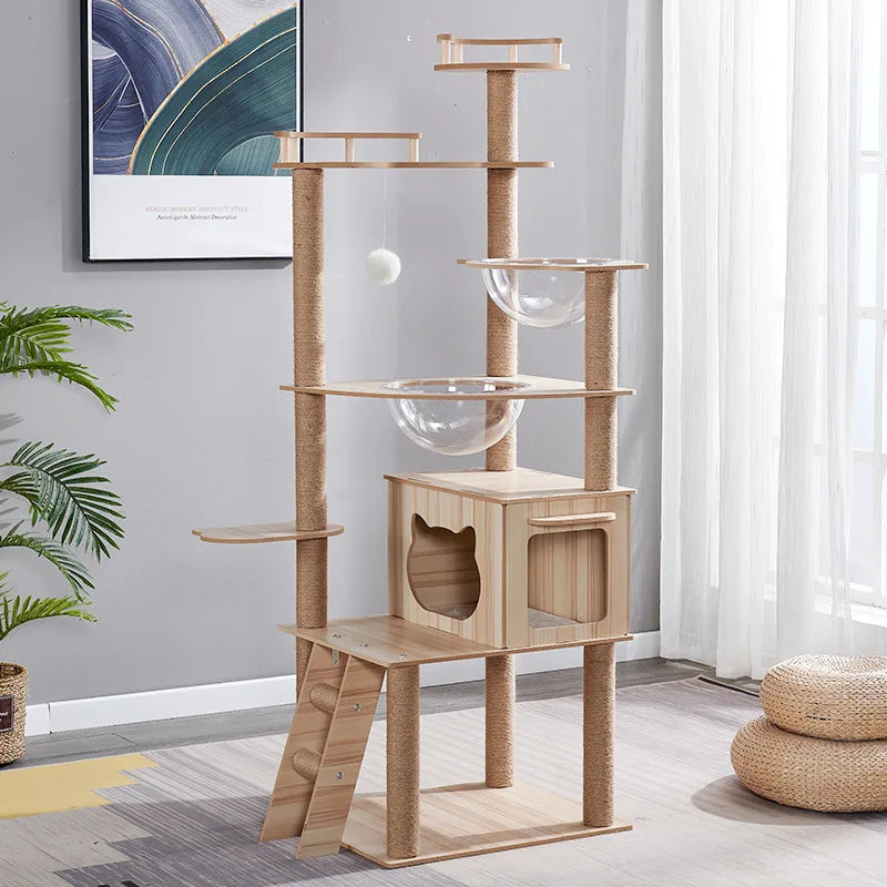 Multi-Level Cat Tree Tower with Sisal Scratching Posts and Transparent Hammocks-My Little Pet