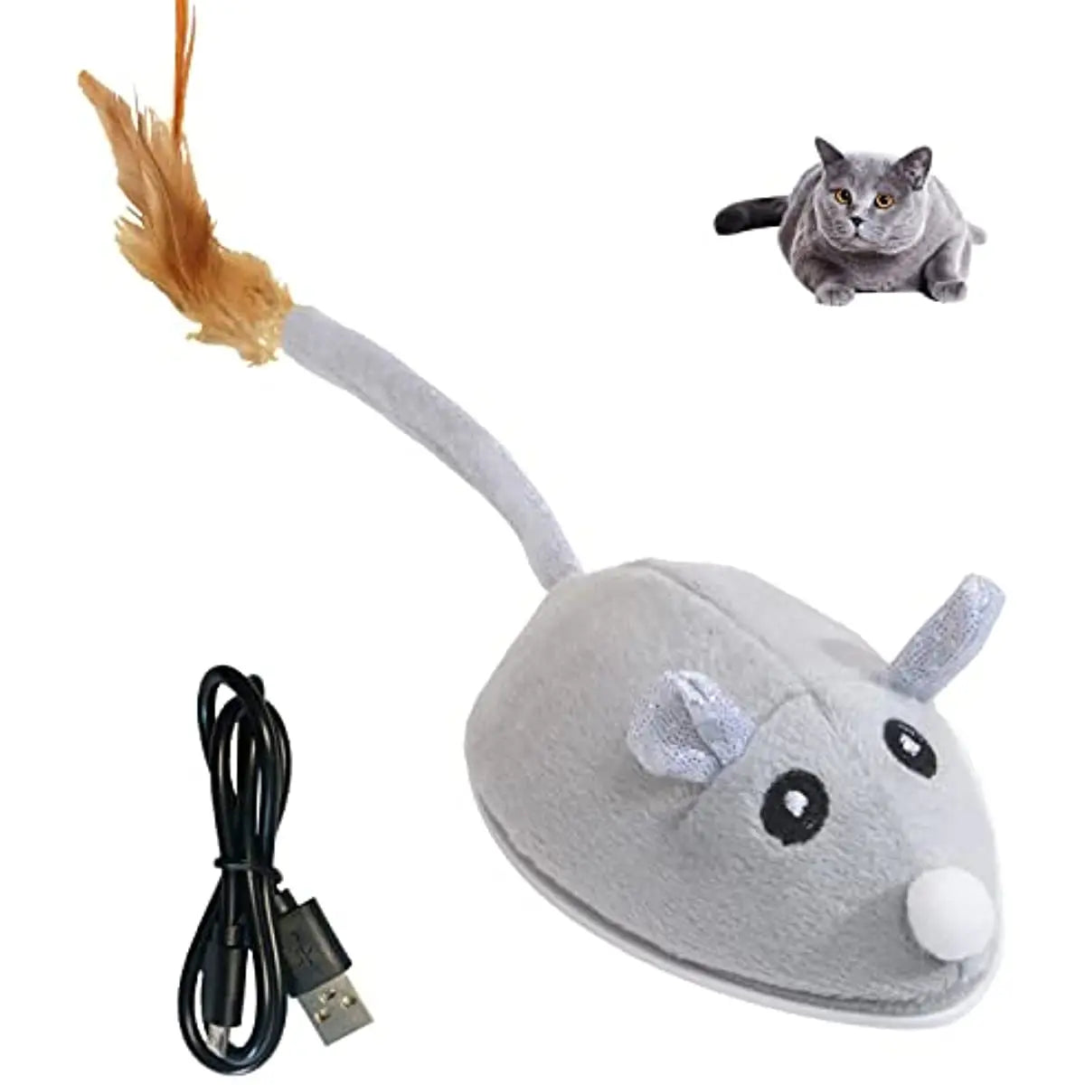 Smart Interactive Cat Toy with Feather Wand, USB Rechargeable-My Little Pet