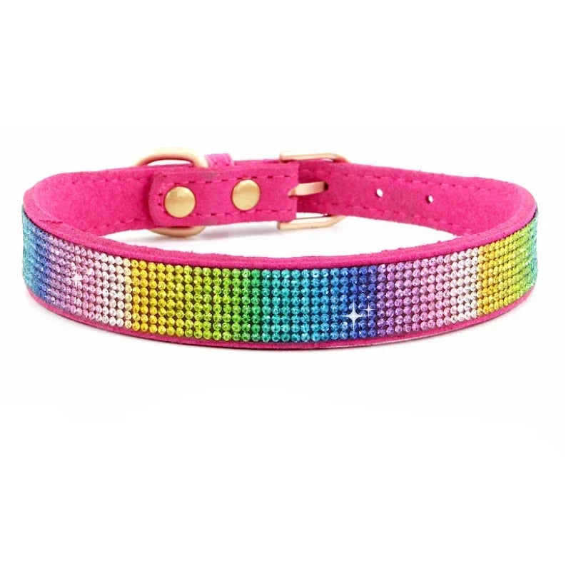 Elegant Suede Leather Dog Collar with Rhinestones-My Little Pet