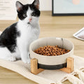 Elegant Ceramic Double Pet Bowl with Wooden Stand-My Little Pet