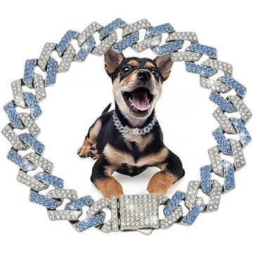 Luxury Bling Dog and Cat Collar - 15MM Cuban Chain with Zirconia Diamonds-My Little Pet