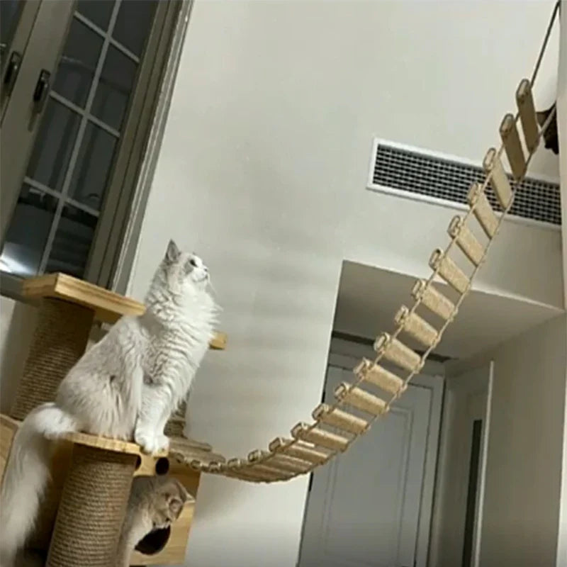 Wall-Mounted Cat Bridge with Sisal Scratching Post-My Little Pet