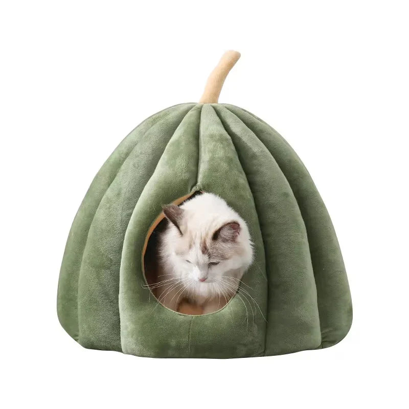 Cozy Pumpkin-Shaped Cat Bed - Enclosed Pet Nest-My Little Pet