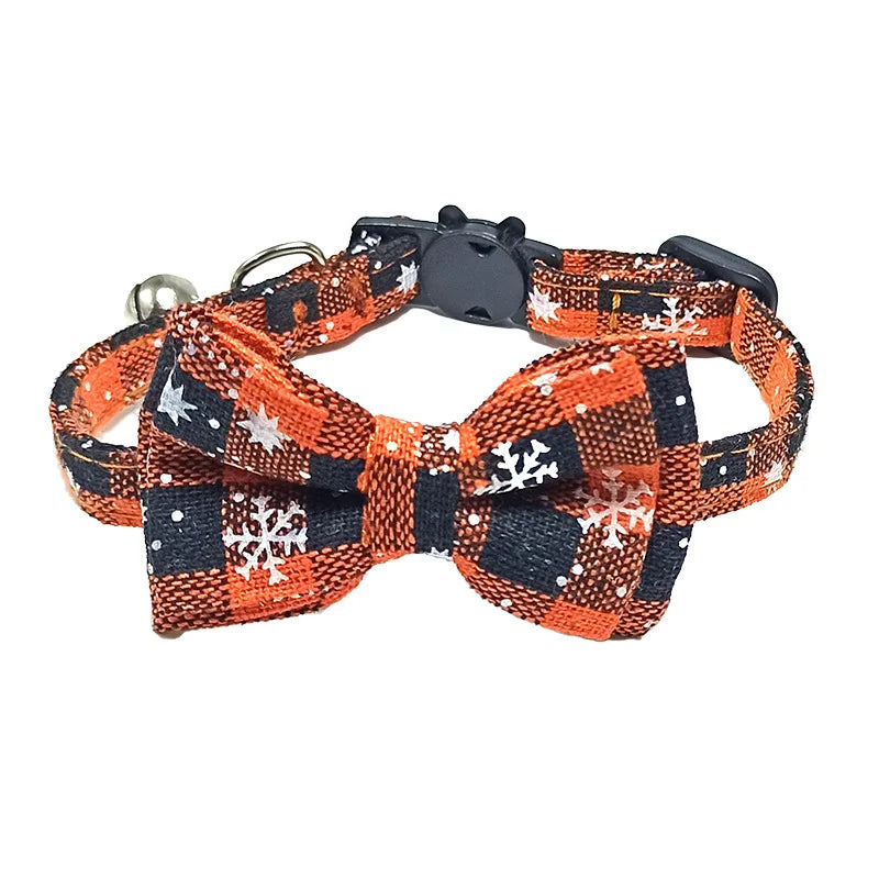 Adjustable Plaid Christmas Cat Collar with Bow Tie and Bell - Breakaway Design for Pets-My Little Pet