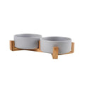 Elegant Ceramic Double Pet Bowl with Wooden Stand-My Little Pet