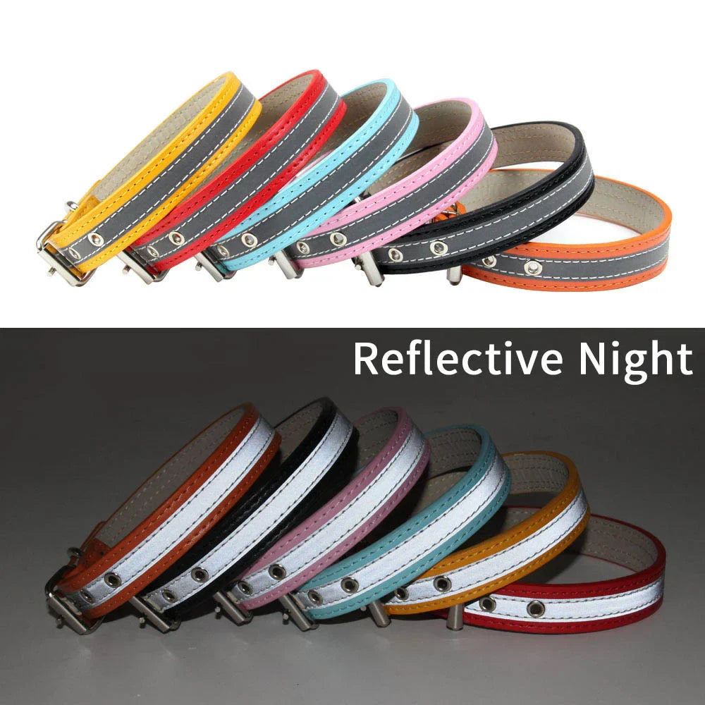 Reflective Leather Dog Collar for Enhanced Safety-My Little Pet