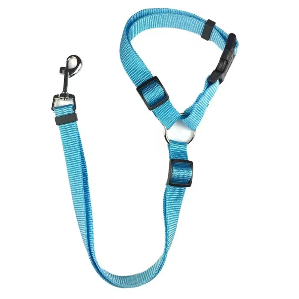 Solid Color Two-in-One Pet Car Seat Belt & Leash Nylon Lead - Adjustable Dogs Harness Collar, Backseat Safety Belt - My Little Pet