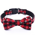 Adjustable Christmas Plaid Dog Collar with Bow Tie and Snowflake Design-My Little Pet