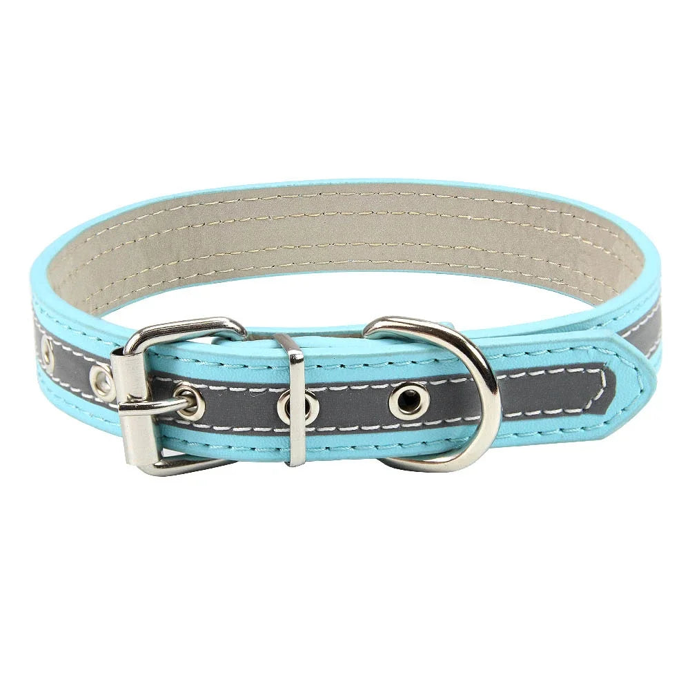 Reflective Leather Dog Collar for Enhanced Safety-My Little Pet