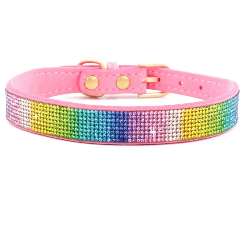 Elegant Suede Leather Dog Collar with Rhinestones-My Little Pet