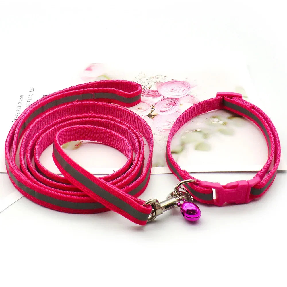 Adjustable Dog Leash and Collar Set with Paw Print Design-My Little Pet