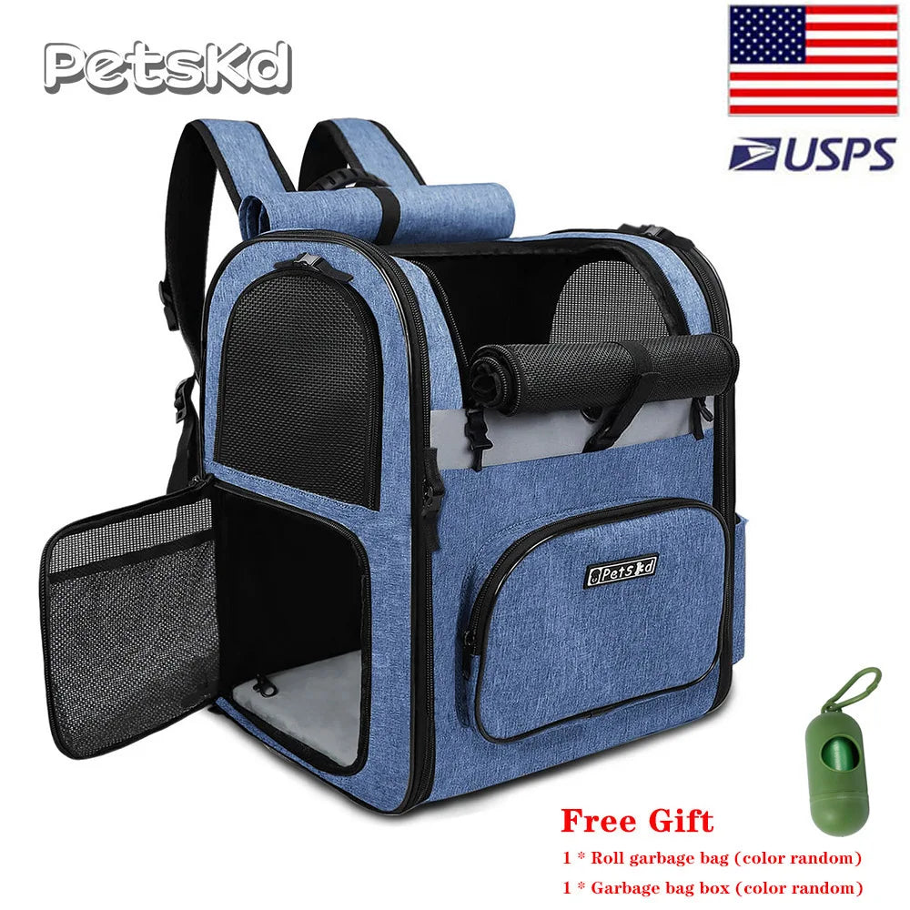 Double Shoulder Pet Backpack for Small Dogs - Sturdy, Breathable, and Foldable-My Little Pet