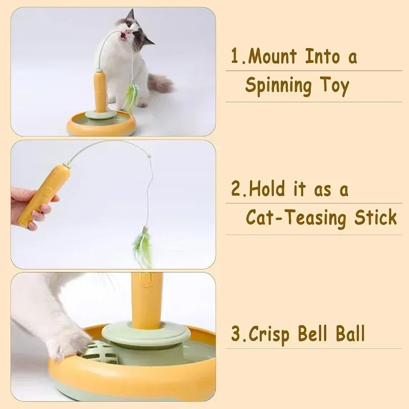 Interactive Feather Cat Toy with 360° Rotating Turntable for Indoor Cats-My Little Pet