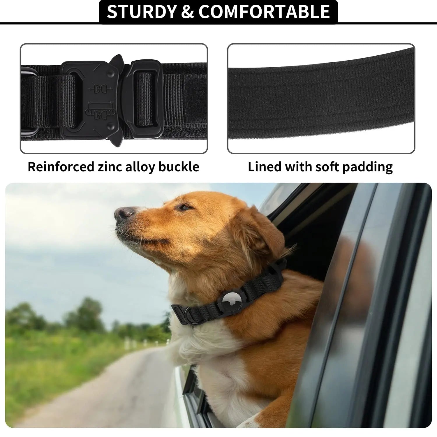 Adjustable Tactical Dog Collar with AirTag Holder for Medium and Large Dogs-My Little Pet