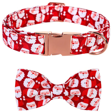 Personalized Christmas Dog Collar with Bow - Red Santa Design for All Sizes-My Little Pet